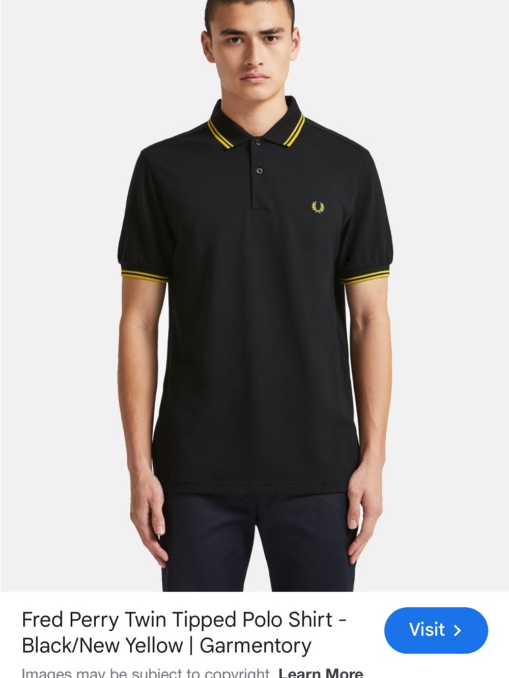 Fred Perry Black Polo with Yellow Twin Tipping PIT- PIT- 15 inches